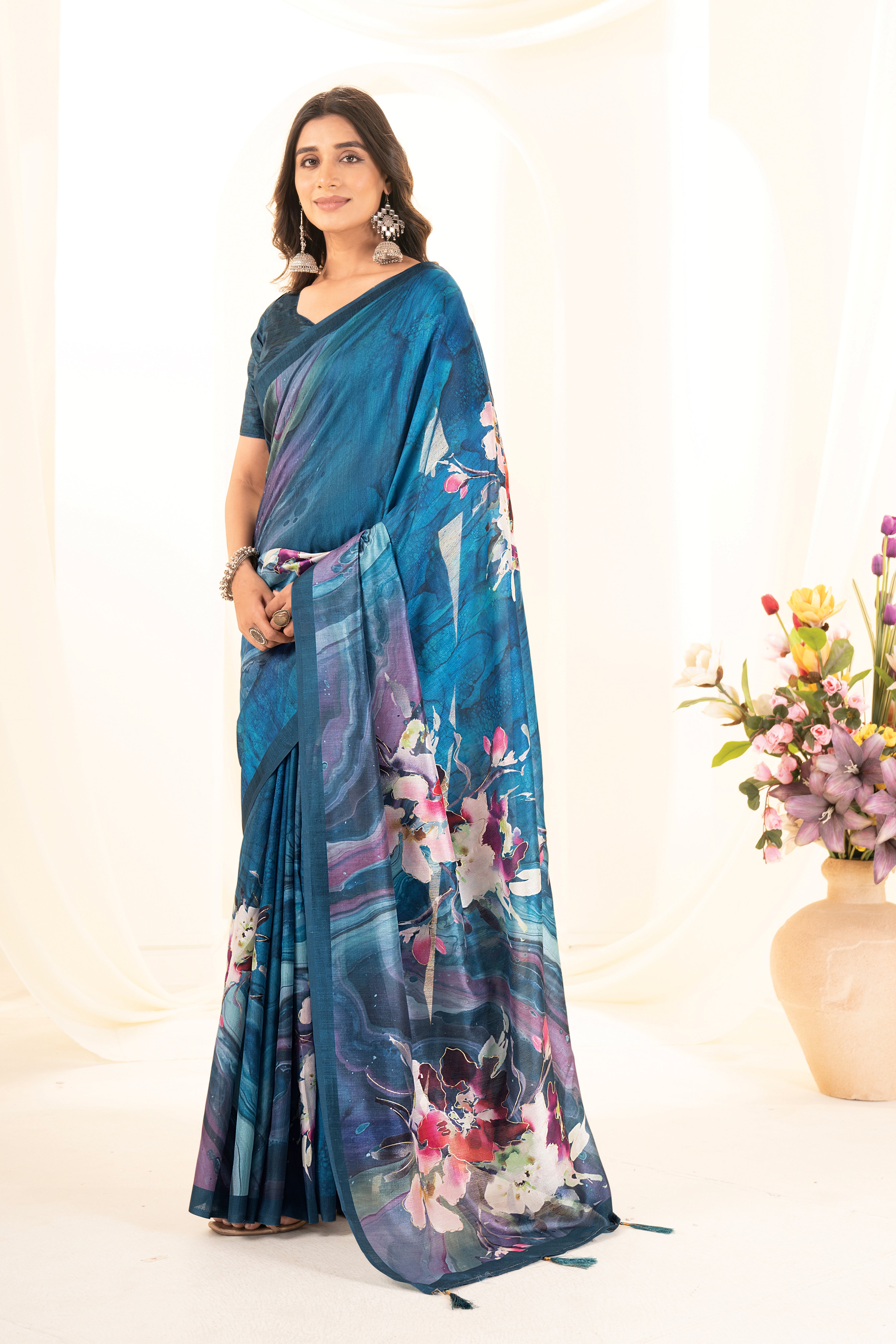 Rama Blue Tussar Silk Saree